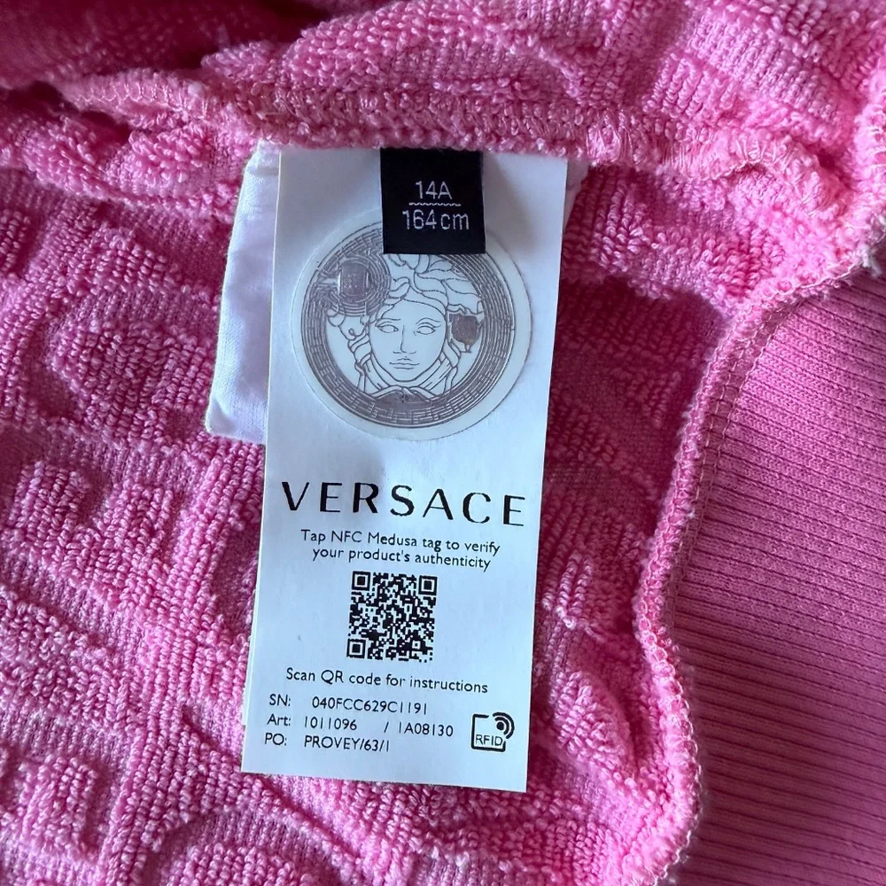 Woman's Cropped Versace Pink Zip Up Jacket - Picture 3 of 8